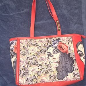 HOT CHOCOLATE DESIGNS CHOCOLATINA Red Floral Tote Bag (FLAWED)